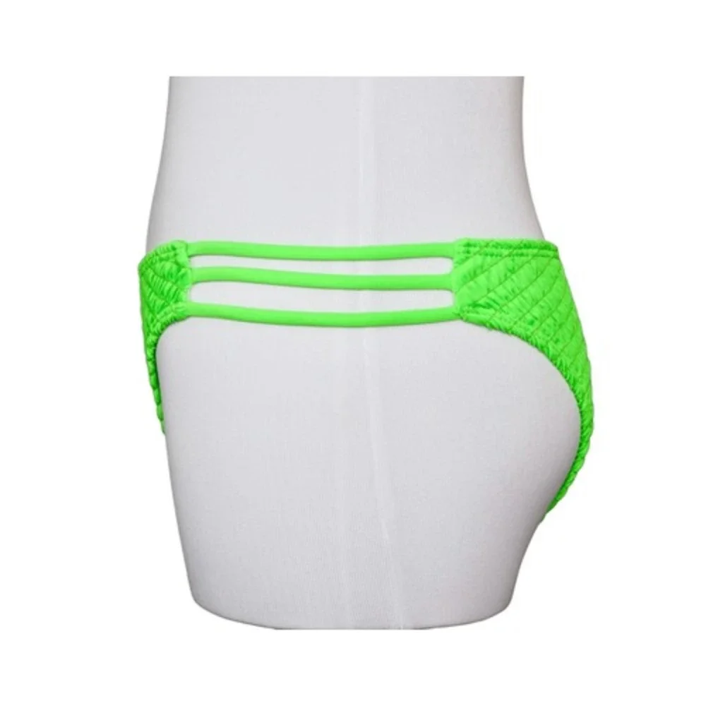 Shein Green Textured High‎ Waisted Cheeky Bikini Swim Bottom XS Neoncore